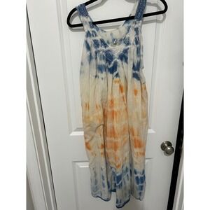 TWI‎ Free Size Tie Dye Boho Dress Orange Blue Embroidered V Neck Tank